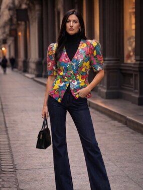 Vintage Lillie Rubin Sequin Jacket 80s Statement Blazer Colorful Glam M/L